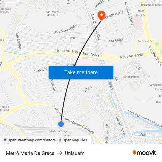 Metrô Maria Da Graça to Unisuam map