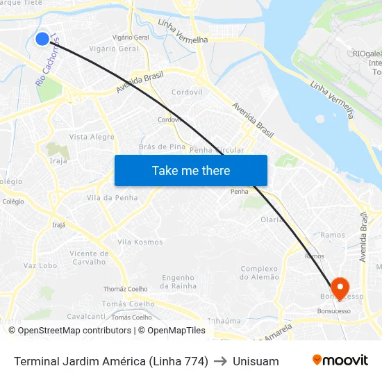Terminal Jardim América (Linha 774) to Unisuam map