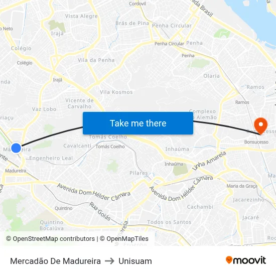 Mercadão De Madureira to Unisuam map