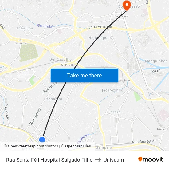 Rua Santa Fé | Hospital Salgado Filho to Unisuam map