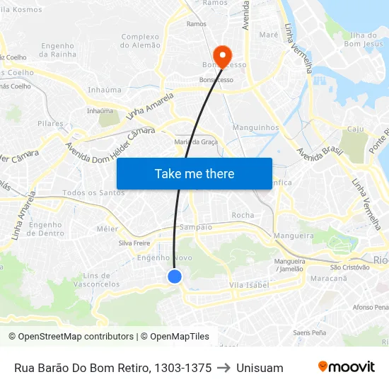Rua Barão Do Bom Retiro, 1303-1375 to Unisuam map