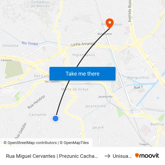 Rua Miguel Cervantes | Prezunic Cachambi to Unisuam map
