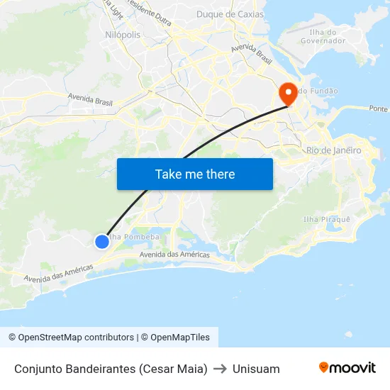 Conjunto Bandeirantes (Cesar Maia) to Unisuam map