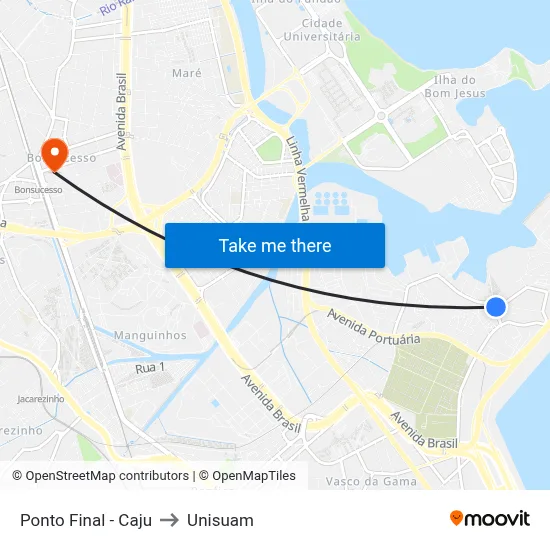 Ponto Final - Caju to Unisuam map