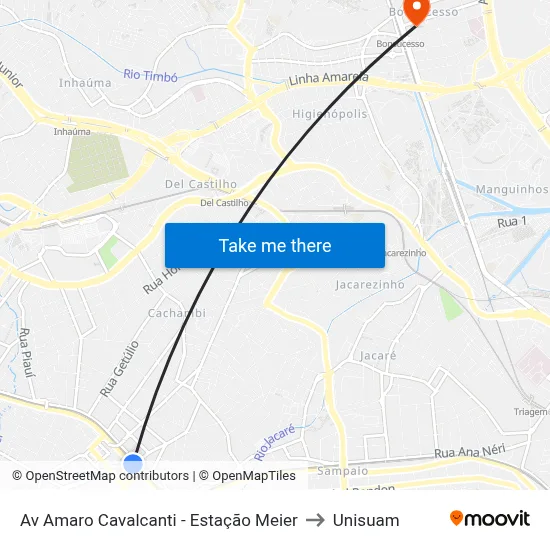 Av Amaro Cavalcanti - Estação Meier to Unisuam map
