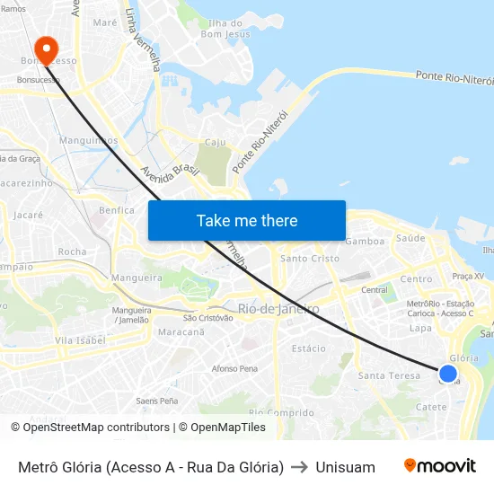 Metrô Glória (Acesso A - Rua Da Glória) to Unisuam map