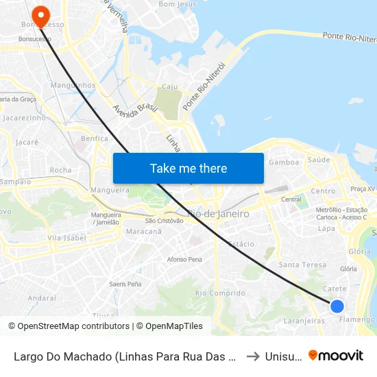 Largo Do Machado (Linhas Para Rua Das Laranjeiras) to Unisuam map