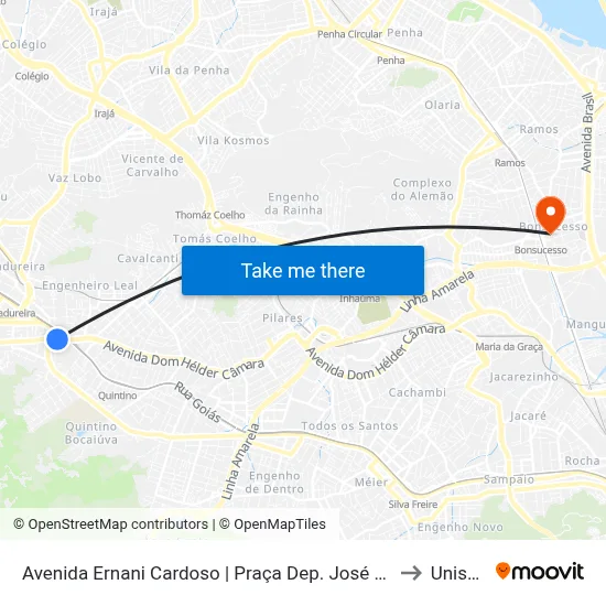 Avenida Ernani Cardoso | Praça Dep. José Souza Marques to Unisuam map
