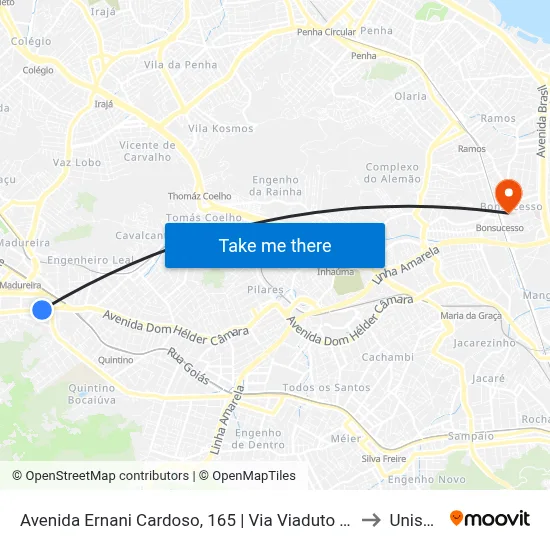 Avenida Ernani Cardoso, 165 | Via Viaduto De Cascadura to Unisuam map