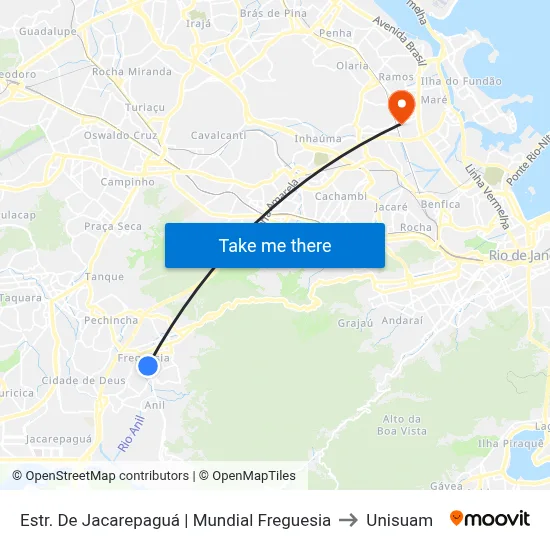 Estr. De Jacarepaguá | Mundial Freguesia to Unisuam map