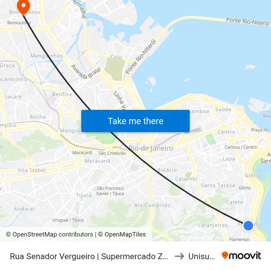 Rua Senador Vergueiro | Supermercado Zona Sul to Unisuam map