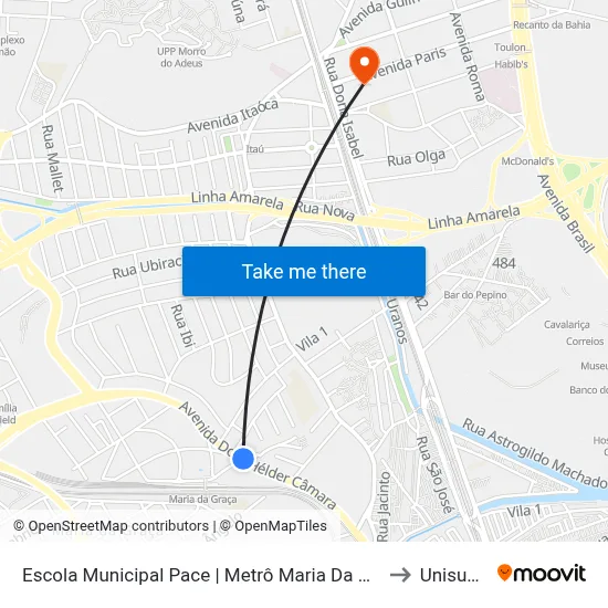 Escola Municipal Pace | Metrô Maria Da Graça to Unisuam map