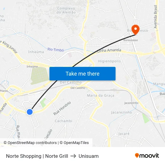 Norte Shopping | Norte Grill to Unisuam map