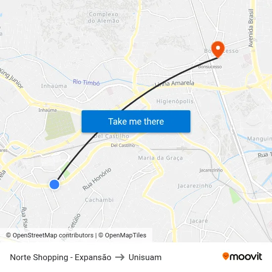 Norte Shopping - Expansão to Unisuam map