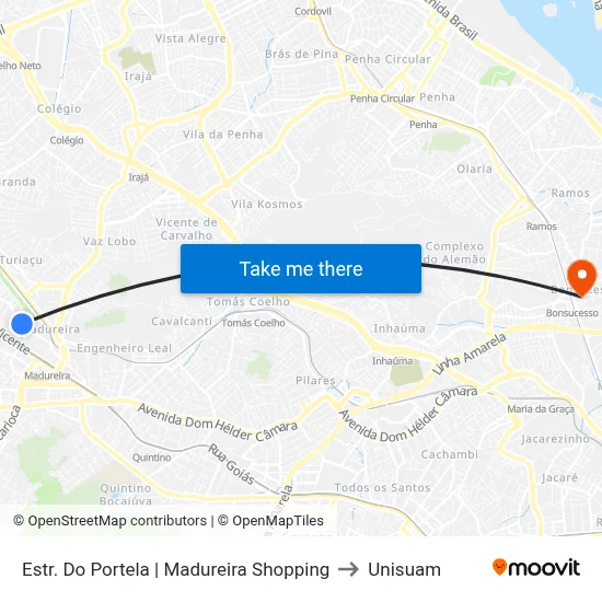Estr. Do Portela | Madureira Shopping to Unisuam map