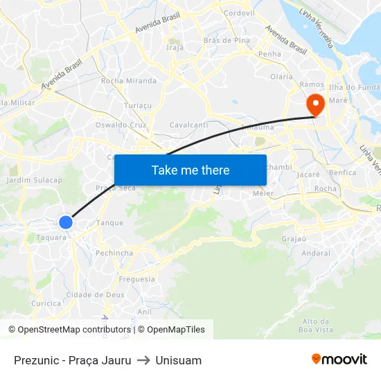 Prezunic - Praça Jauru to Unisuam map