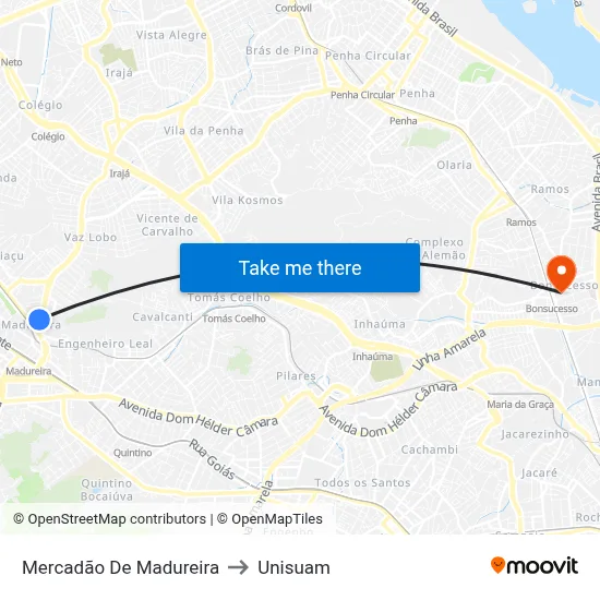 Mercadão De Madureira to Unisuam map