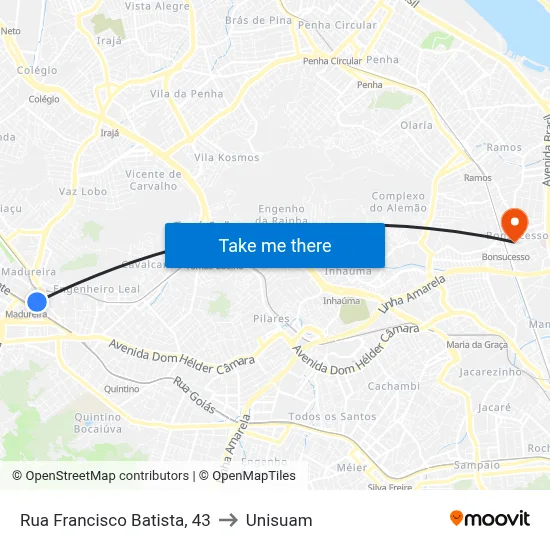 Rua Francisco Batista, 43 to Unisuam map