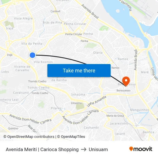 Avenida Merití | Carioca Shopping to Unisuam map