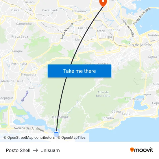 Posto Shell to Unisuam map