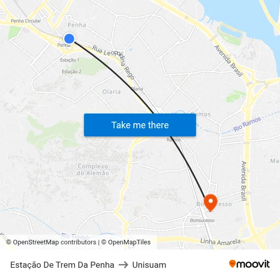 Estação De Trem Da Penha to Unisuam map
