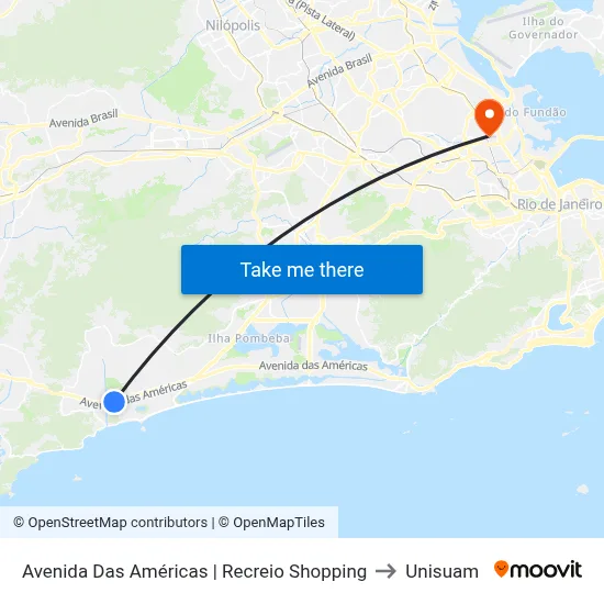 Avenida Das Américas | Recreio Shopping to Unisuam map