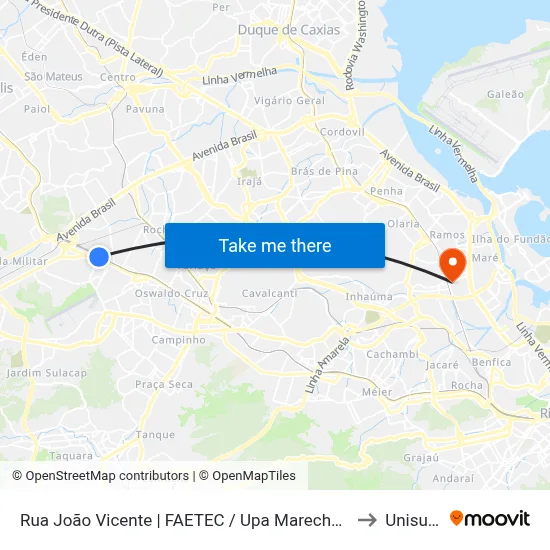 Rua João Vicente | FAETEC / Upa Marechal Hermes to Unisuam map