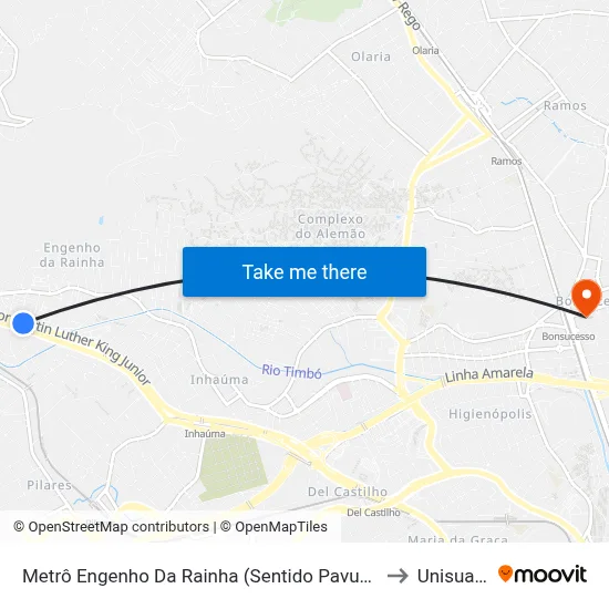 Metrô Engenho Da Rainha (Sentido Pavuna) to Unisuam map