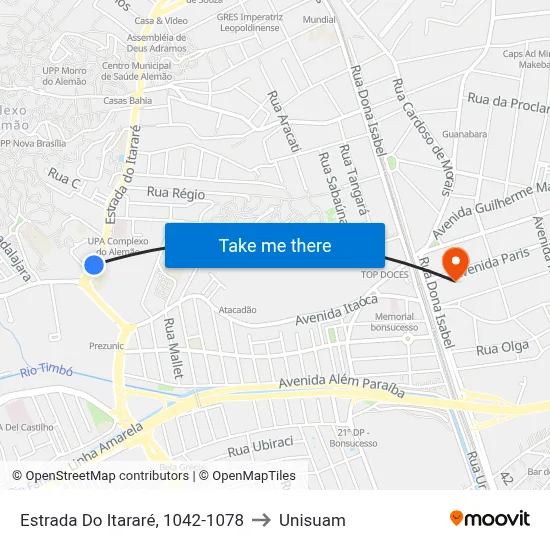 Estrada Do Itararé, 1042-1078 to Unisuam map