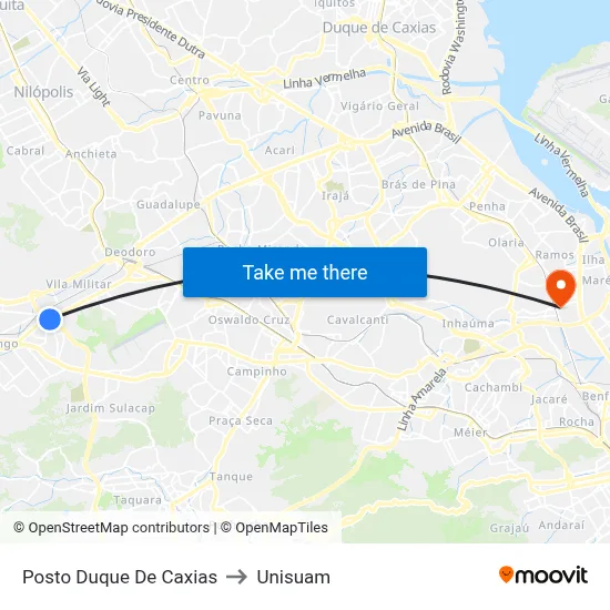 Posto Duque De Caxias to Unisuam map