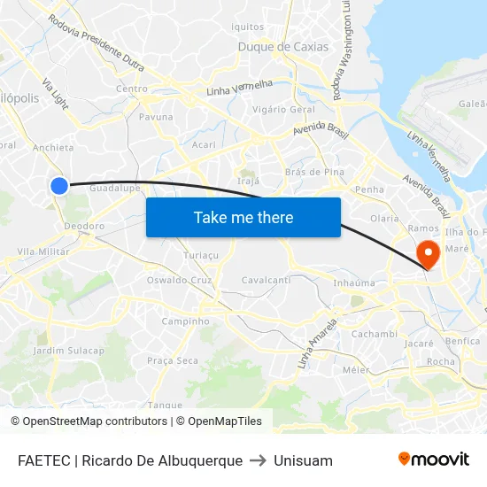 FAETEC | Ricardo De Albuquerque to Unisuam map