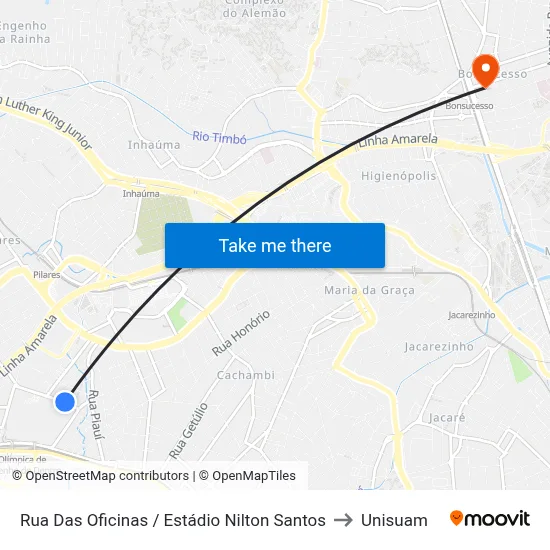 Rua Das Oficinas / Estádio Nilton Santos to Unisuam map