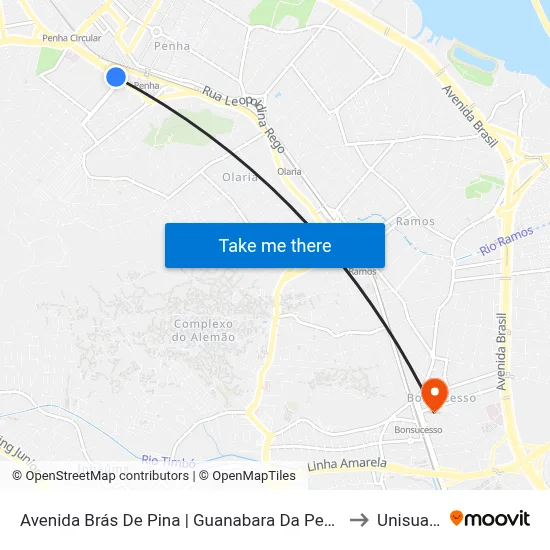 Avenida Brás De Pina | Guanabara Da Penha to Unisuam map