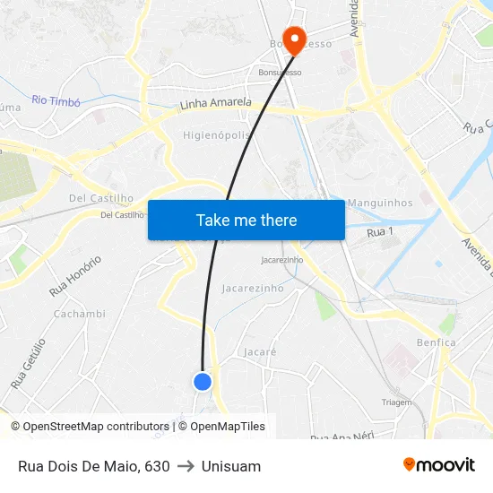 Rua Dois De Maio, 630 to Unisuam map