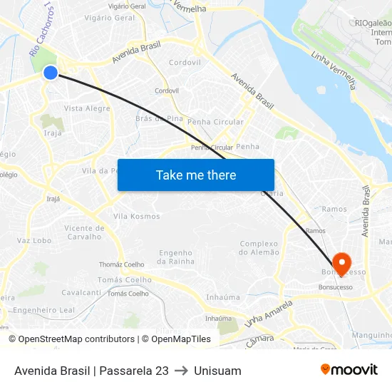 Avenida Brasil | Passarela 23 to Unisuam map