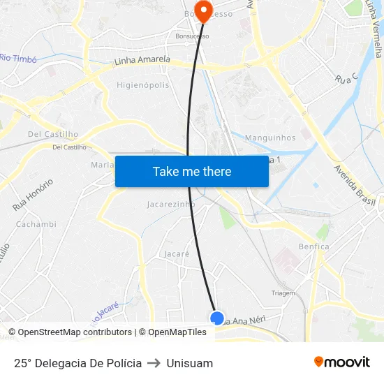 25° Delegacia De Polícia to Unisuam map