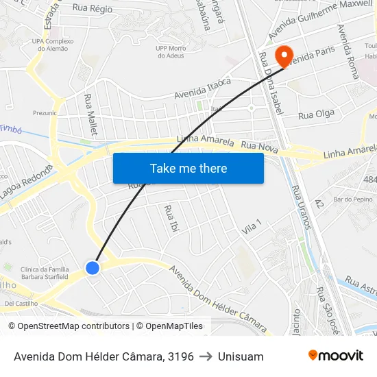 Avenida Dom Hélder Câmara, 3196 to Unisuam map