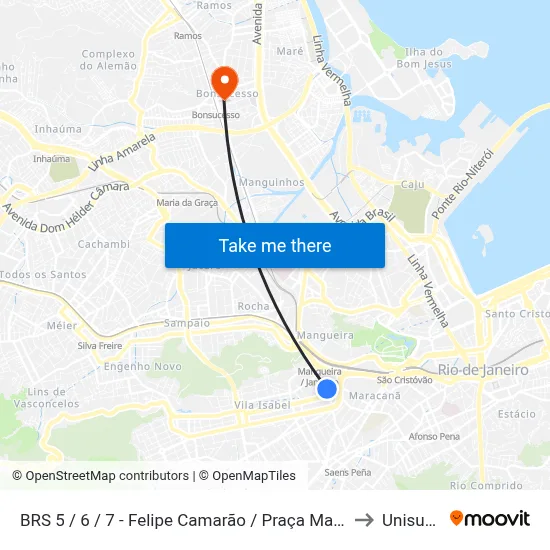 BRS 5 / 6 / 7 - Felipe Camarão / Praça Maracanã to Unisuam map