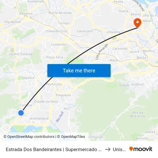 Estrada Dos Bandeirantes | Supermercado Mundial - Curicica to Unisuam map