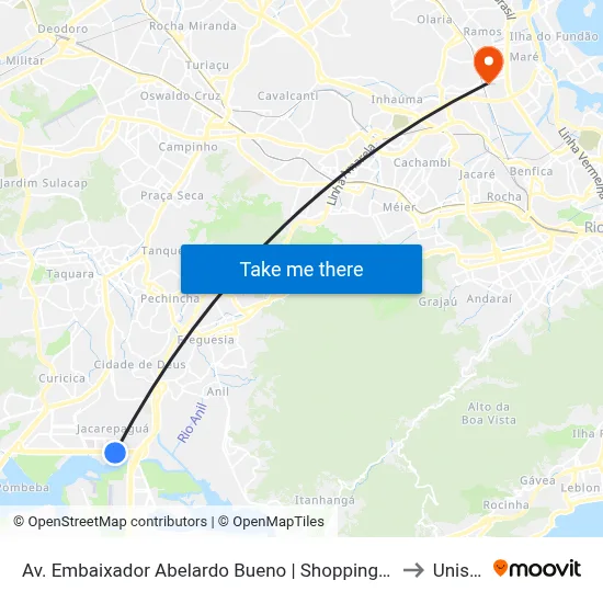 Av. Embaixador Abelardo Bueno | Shopping Metropolitano Barra to Unisuam map