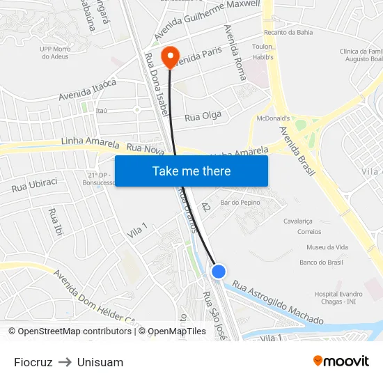 Fiocruz to Unisuam map