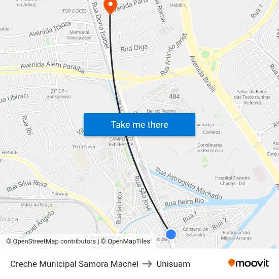 Creche Municipal Samora Machel to Unisuam map