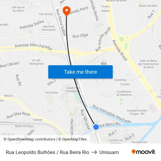 Rua Leopoldo Bulhões / Rua Beira Rio to Unisuam map