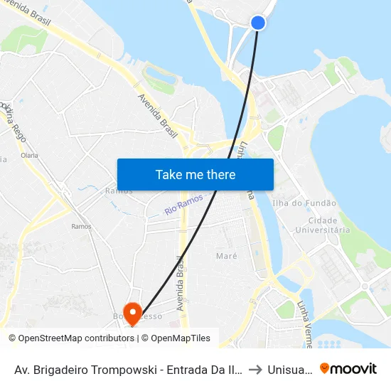 Av. Brigadeiro Trompowski - Entrada Da Ilha to Unisuam map