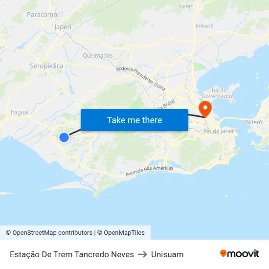 Estação De Trem Tancredo Neves to Unisuam map