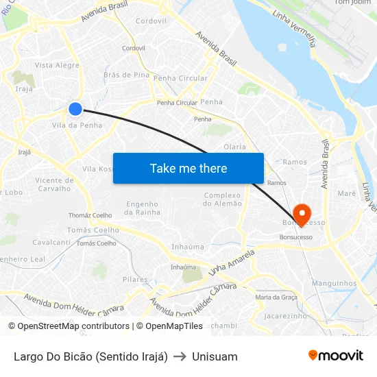 Largo Do Bicão (Sentido Irajá) to Unisuam map