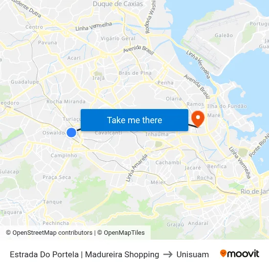 Estrada Do Portela | Madureira Shopping to Unisuam map