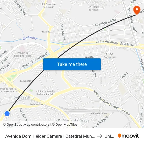 Avenida Dom Hélder Câmara | Catedral Mundial Da Fé (Sentido Benfica) to Unisuam map