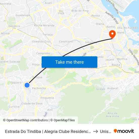 Estrada Do Tindiba | Alegria Clube Residencial | Smart Fit Taquara to Unisuam map