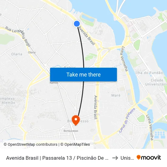 Avenida Brasil | Passarela 13 / Piscinão De Ramos (Sentido Centro) to Unisuam map